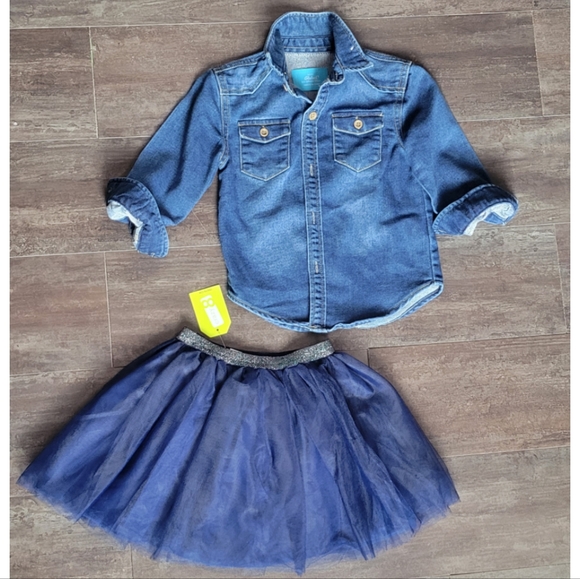 Crazy 8 Tutu Skirt and Mini Rebel Denim Button Down Shirt - Picture 1 of 7